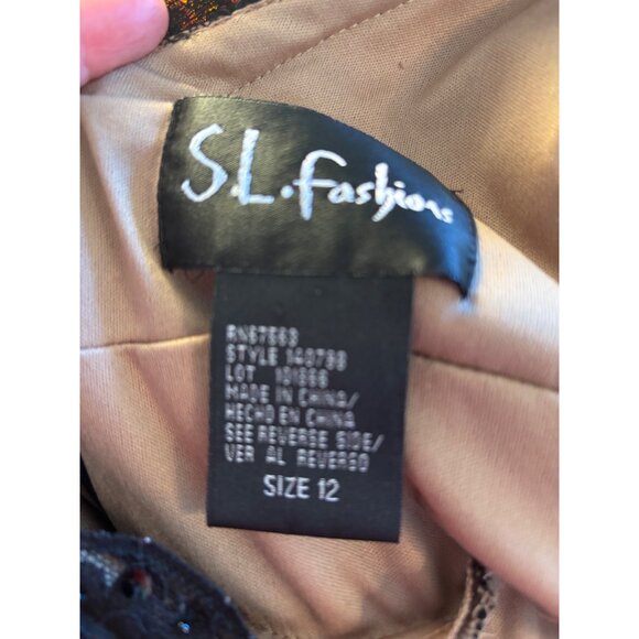 S.L. Fashions Lace Sleeveless Party Dress With Satin Waistband Sequins V-Necklin - Picture 5 of 15